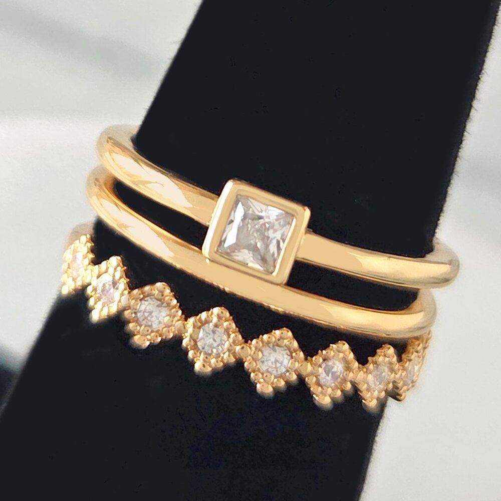 Dainty Gold Boho 3-ring Square set, Charmed Aroma Wanderlust Collection